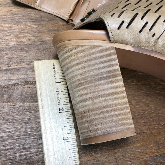 Steve Madden Tan Leather Laser Cut Open Toe Heels - Picture 8 of 8